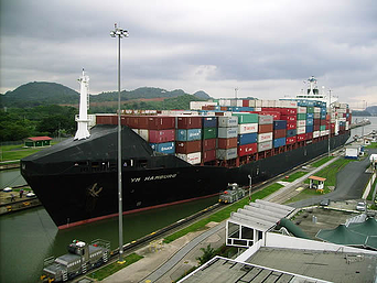 Container Ship in Panama Canal
